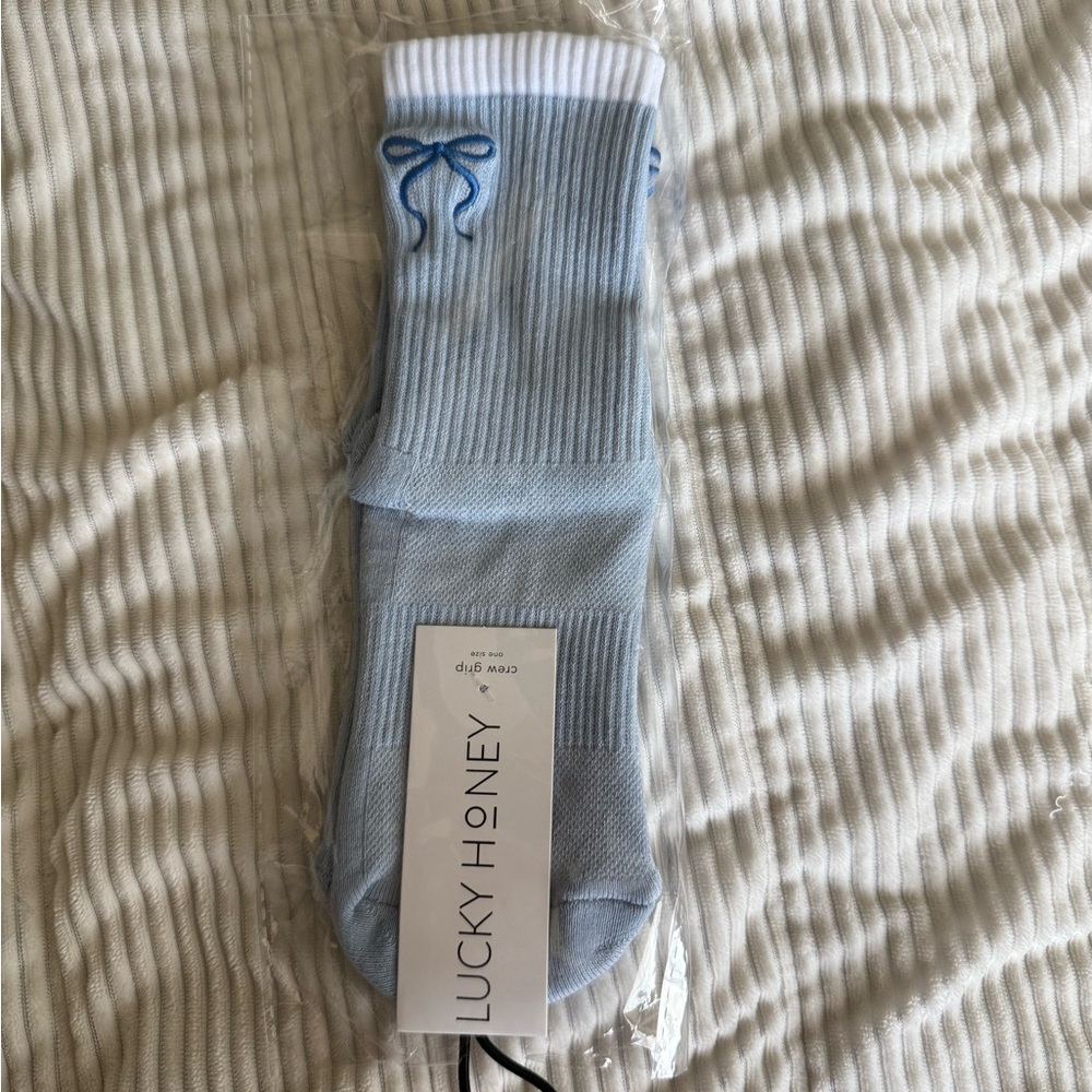 LUCKY HONEY blue bow Pilates socks
